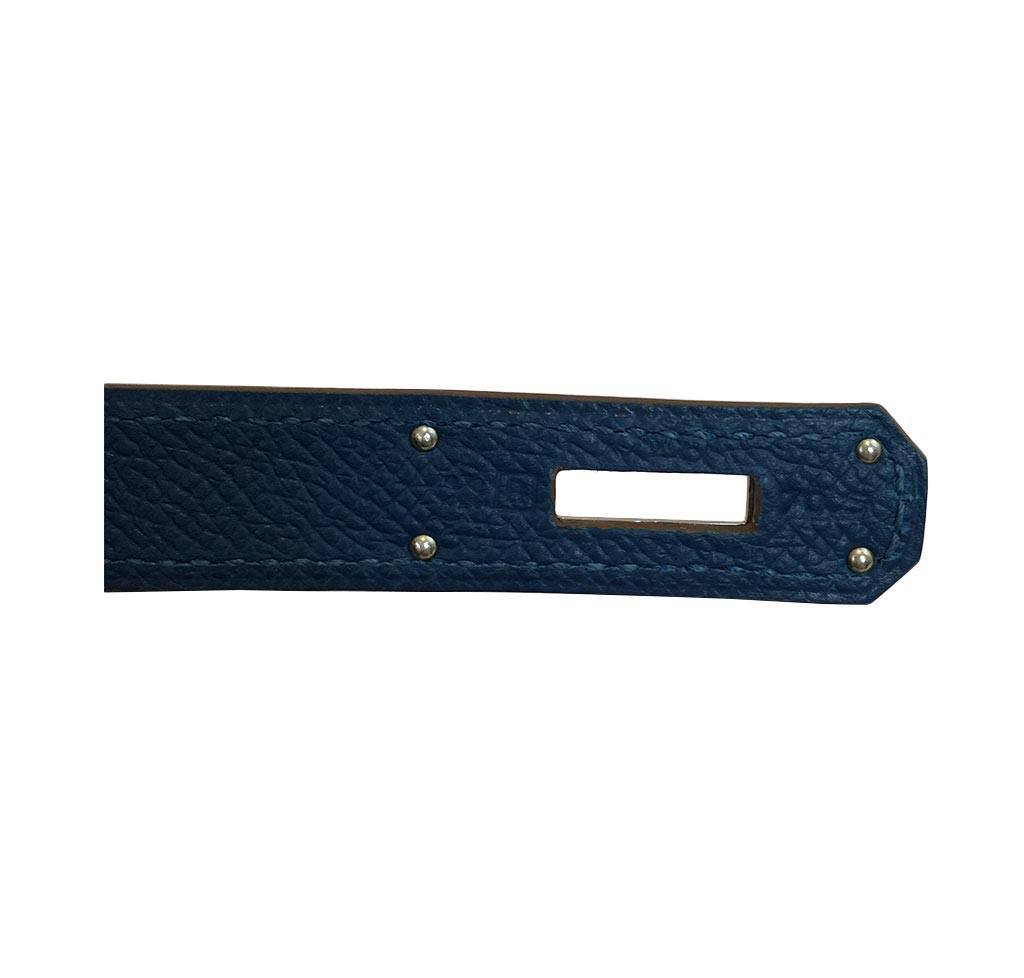 Hermes Kelly Flag Sellier 32 White Blue Thalassa Epsom Leather Palladium Hardware