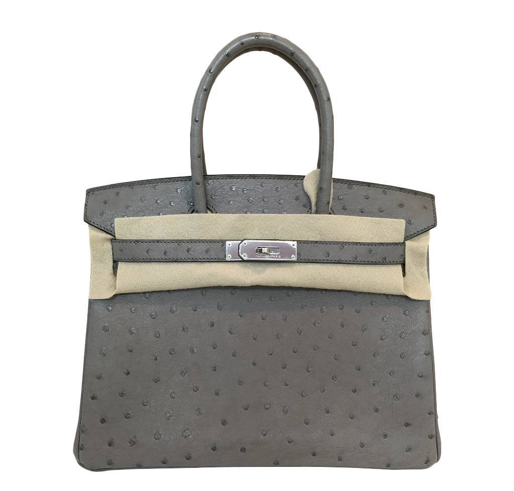 Hermes Birkin 30 Gris Tourterelle Ostrich Palladium Hardware