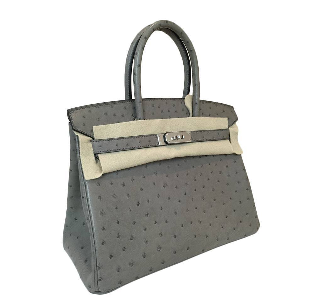 Hermes Birkin 30 Gris Tourterelle Ostrich Palladium Hardware