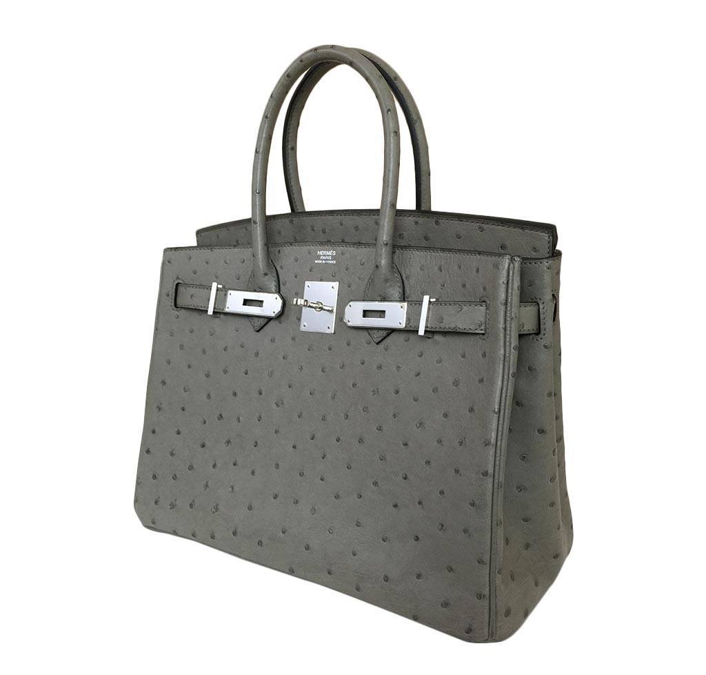 Hermes Birkin 30 Gris Tourterelle Ostrich Palladium Hardware