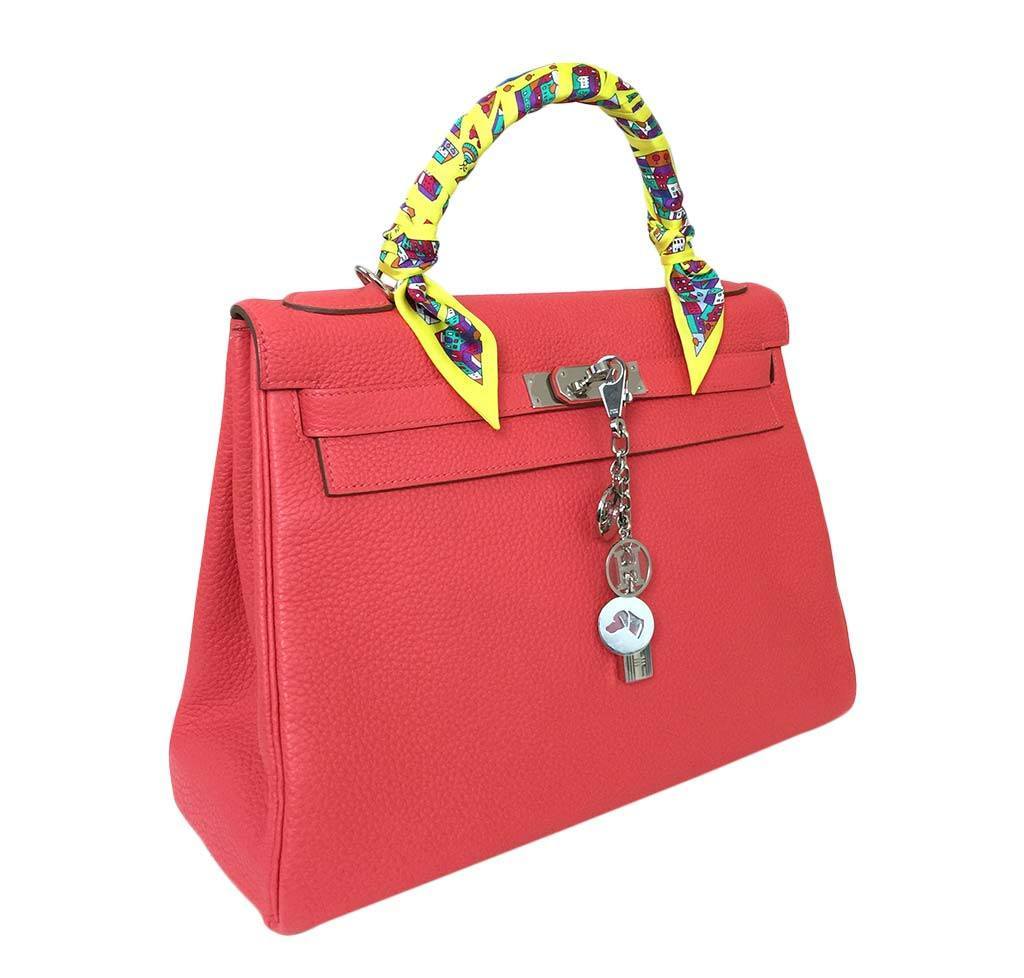 Hermes Kelly 32 Rouge Pivoine Clemence Leather Palladium Hardware