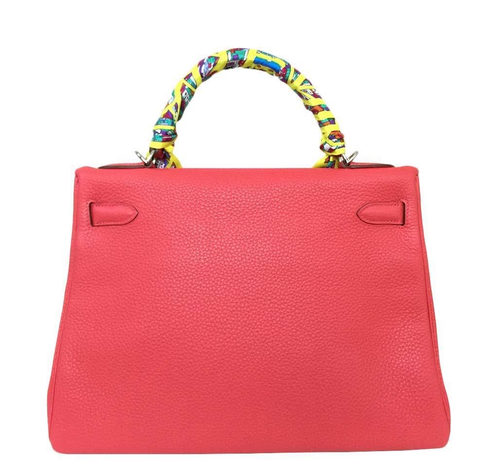 Hermes Kelly 32 Rouge Pivoine Clemence Leather Palladium Hardware