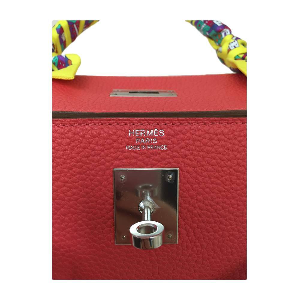 Hermes Kelly 32 Rouge Pivoine Clemence Leather Palladium Hardware