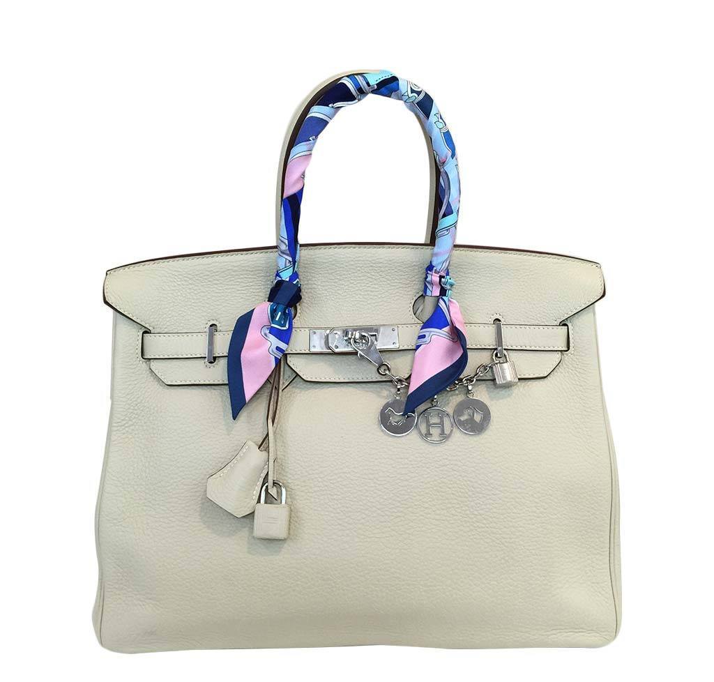 Hermes Birkin 35 Craie Clemence Leather Palladium Hardware