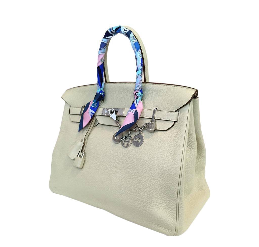 Hermes Birkin 35 Craie Clemence Leather Palladium Hardware