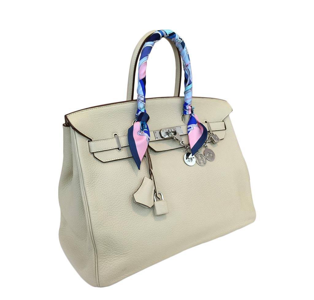 Hermes Birkin 35 Craie Clemence Leather Palladium Hardware