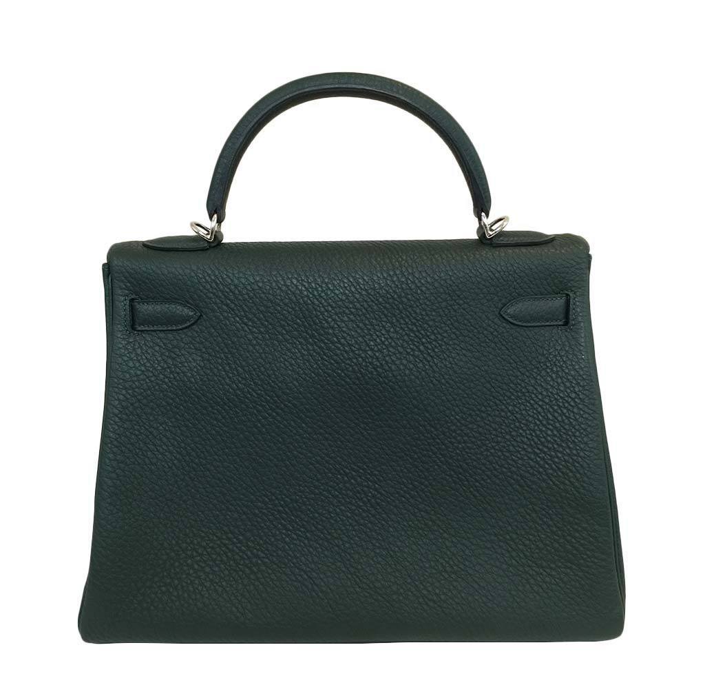 Hermes Kelly 32 Vert Anglais Togo Leather Palladium Hardware