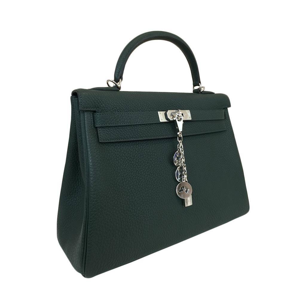 Hermes Kelly 32 Vert Anglais Togo Leather Palladium Hardware