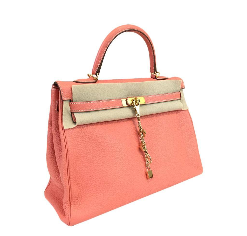 Hermes Kelly 35 Crevette Clemence Leather Gold Hardware