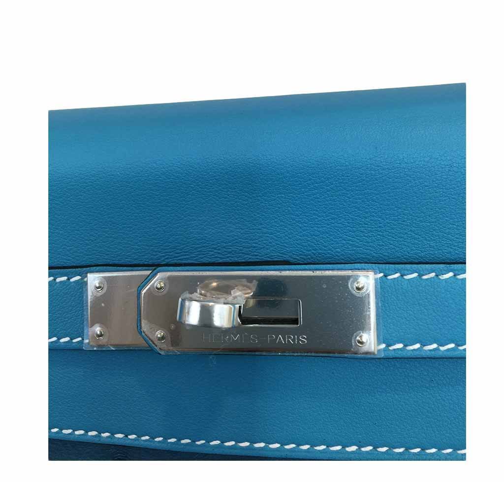 Hermes Kelly 32 Limited Edition Cobalt Blue Jean Colvert Multi Color Ostrich Swift Clemence Leather Palladium Hardware