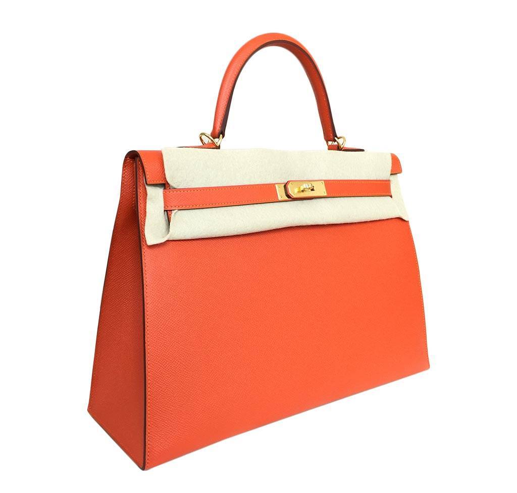 Hermes Kelly Sellier 35 Feu Epsom Leather Gold Hardware