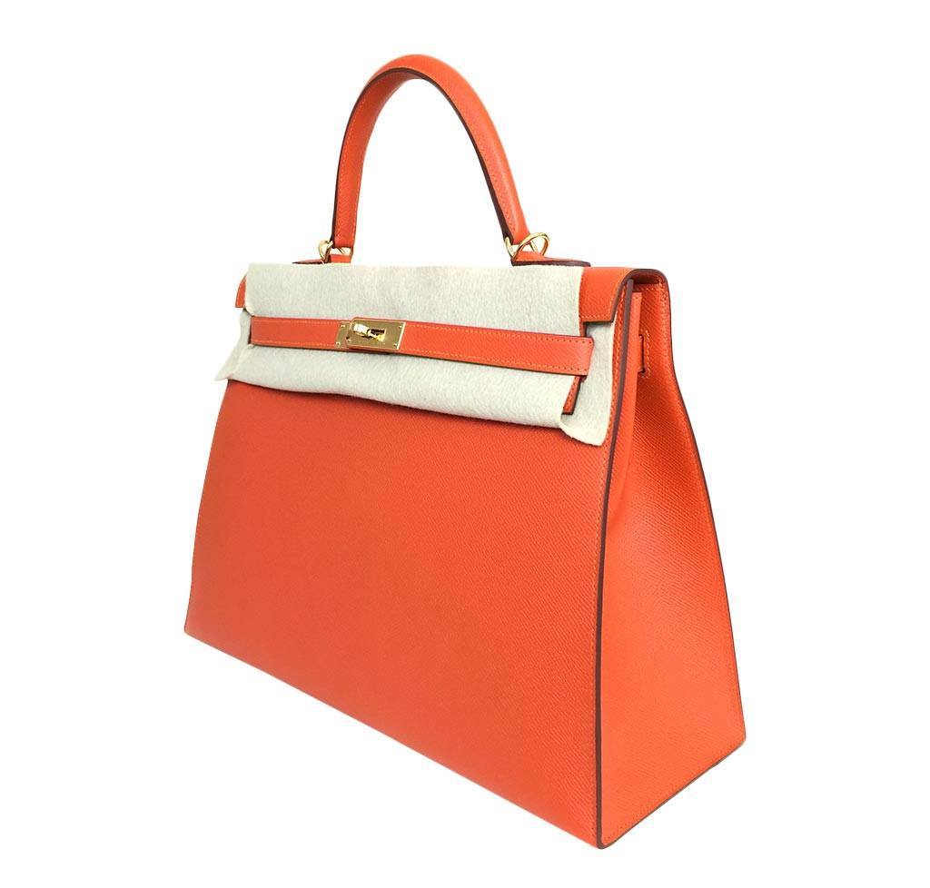 Hermes Kelly Sellier 35 Feu Epsom Leather Gold Hardware