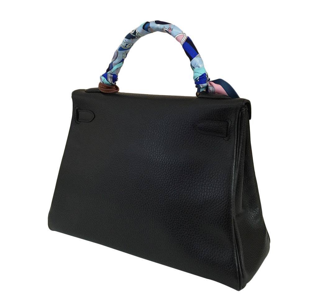 Hermes Kelly 32 Black Ardennes Leather Gold Hardware
