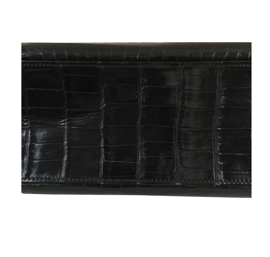 Hermes Kelly 32 Black Shiny Porosus Crocodile Gold Hardware Vintage
