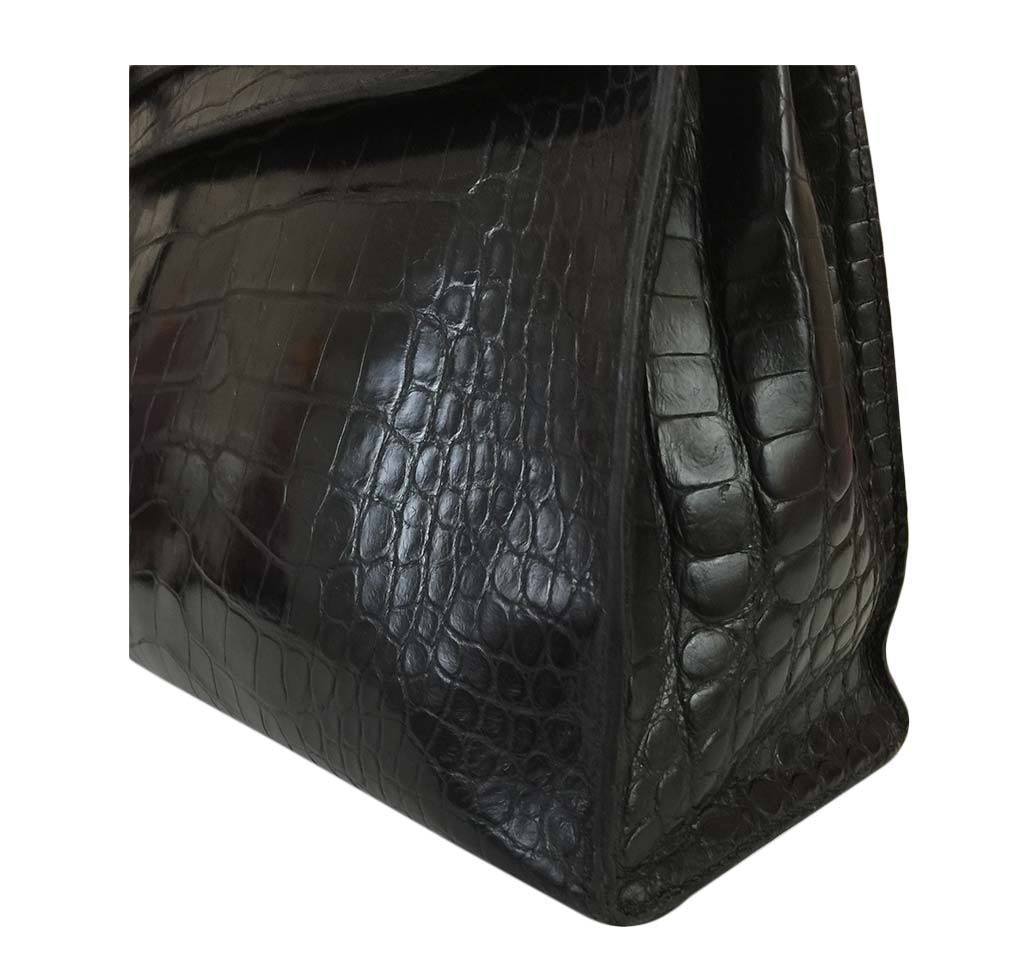 Hermes Kelly 32 Black Crocodile Gold Hardware Vintage