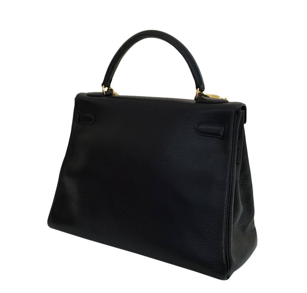 Hermes Kelly Retourne 32 Black Ardennes Leather Gold Hardware