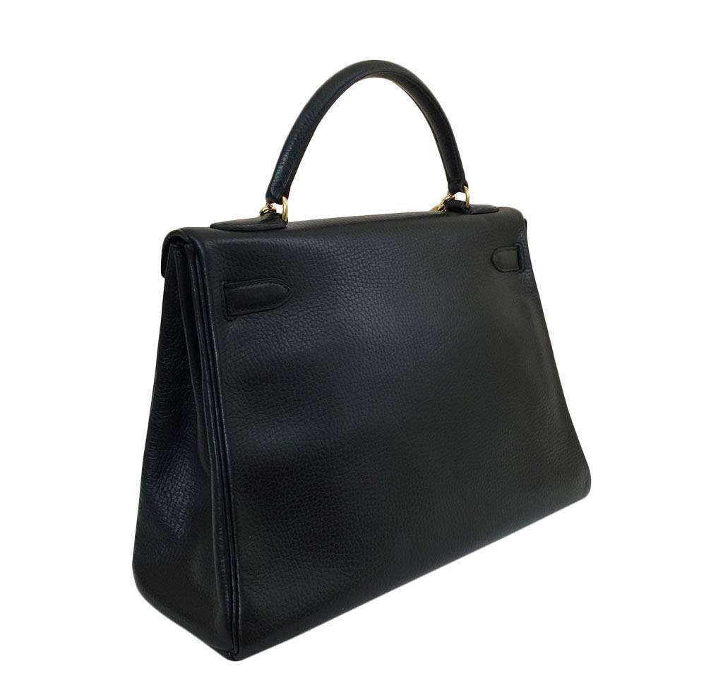Hermes Kelly Retourne 32 Black Ardennes Leather Gold Hardware
