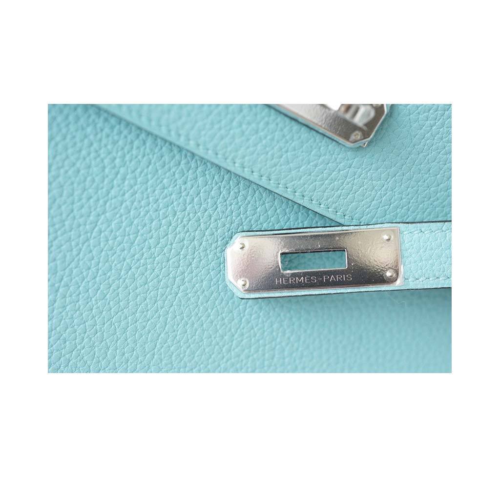 Hermes Kelly 28 Blue Atoll Togo Leather Palladium Hardware