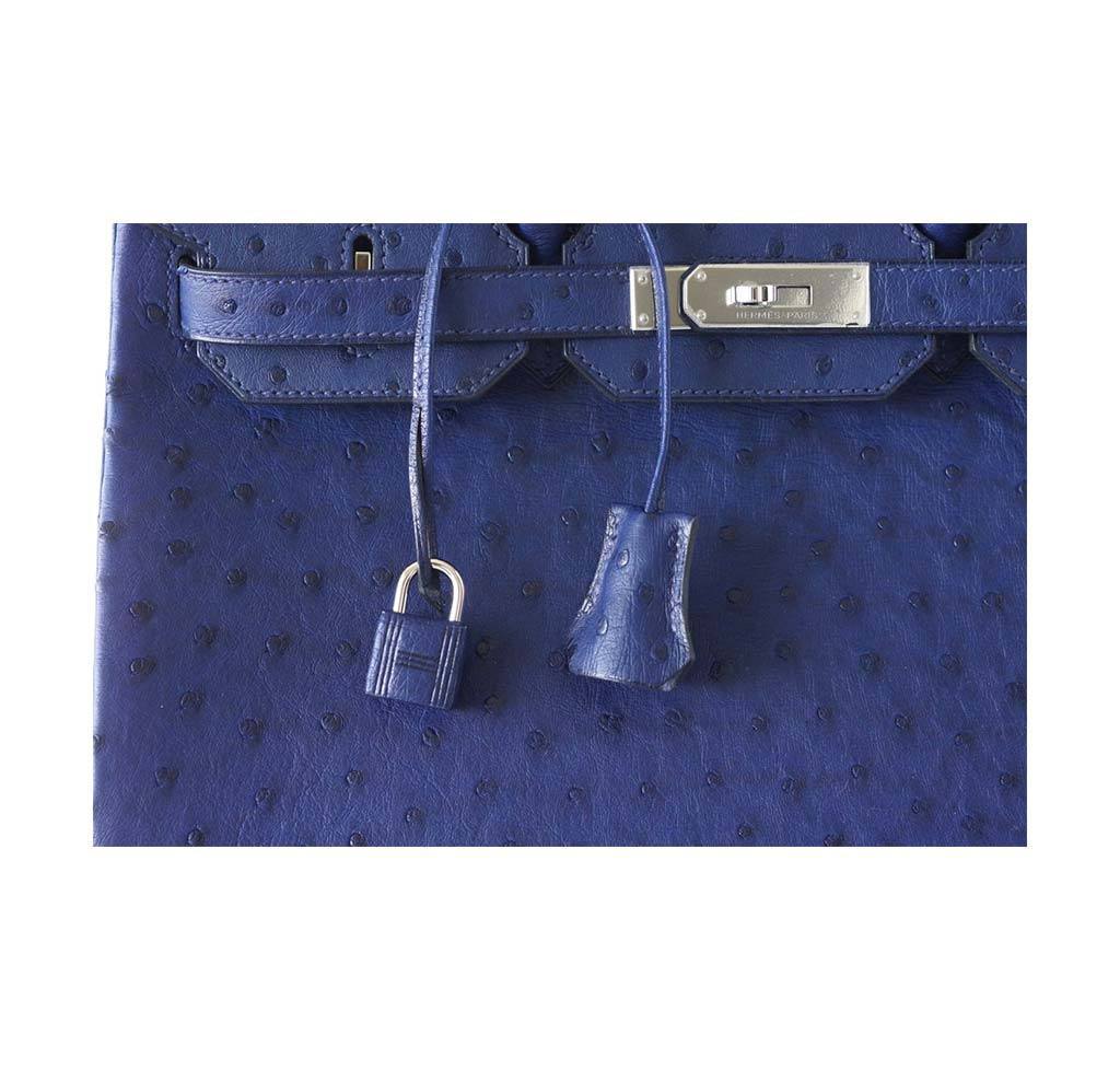 Hermes Birkin 35 Bleu Iris Ostrich Palladium Hardware