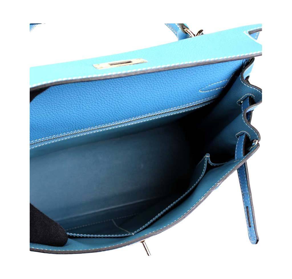 Hermes Kelly 28 Blue Jean Togo Leather Palladium Hardware