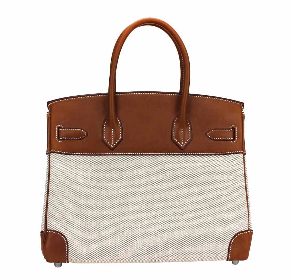 Hermes Birkin 30 Toile Natural Barenia Leather Palladium Hardware Limited Edition