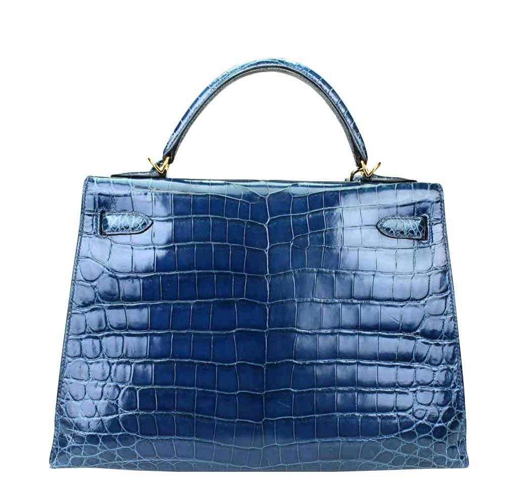 Hermes Kelly 32 Blue Roi Niloticus Crocodile Gold Hardware