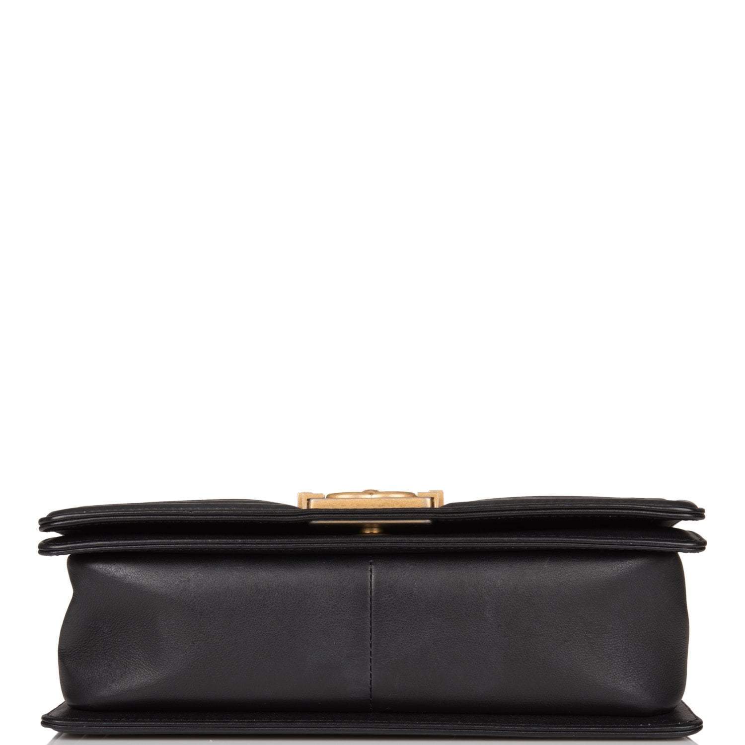 Pre-owned Chanel Black Python Medium Boy Bag Antique Gold Hardware