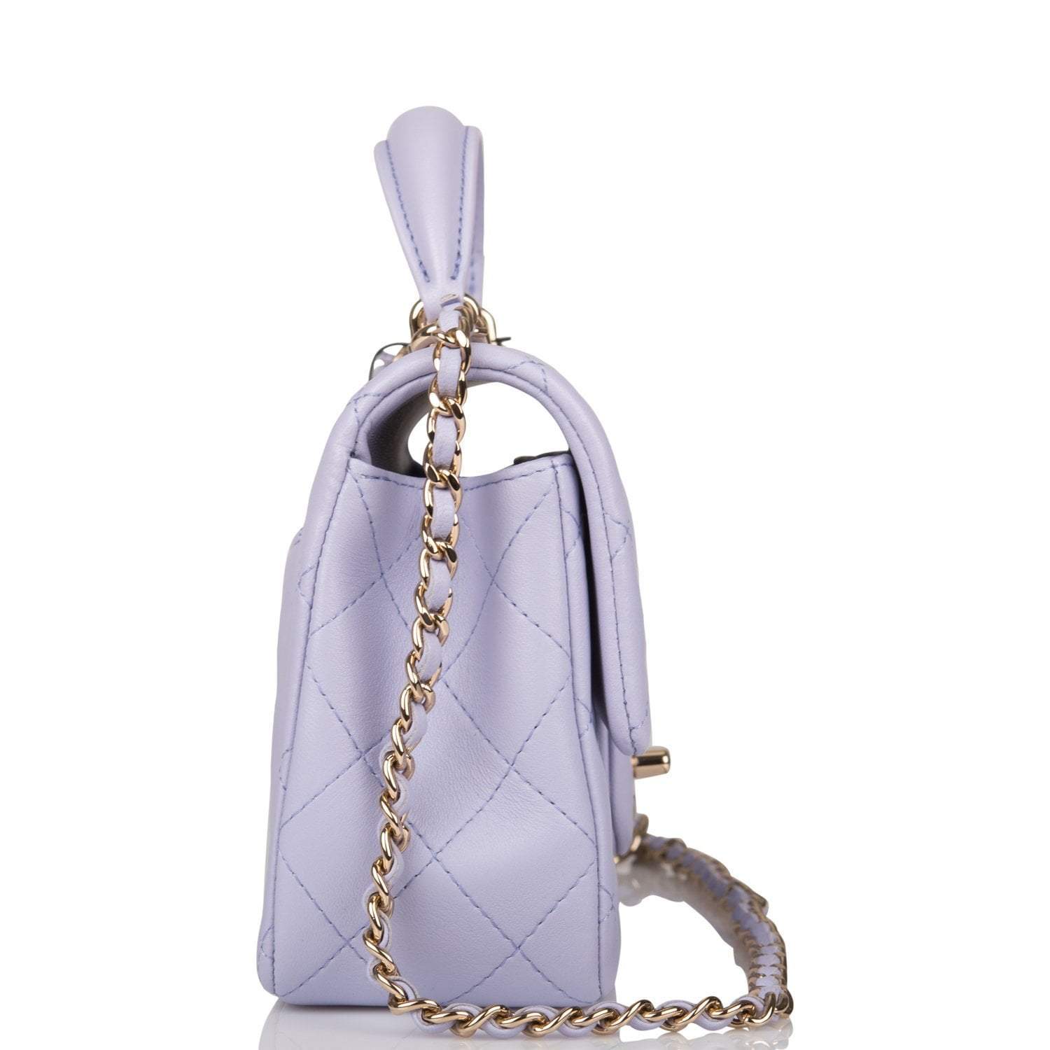 Chanel Rectangular Mini Flap Bag with Top Handle Lavender Quilted Lambskin Light Gold Hardware