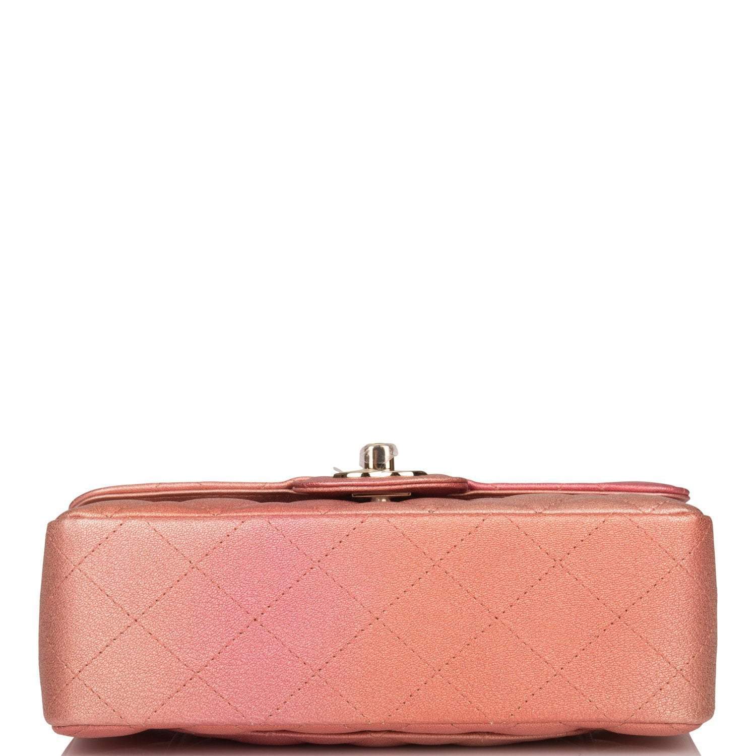 Chanel Pink Ombre Quilted Metallic Lambskin Rectangular Mini Classic Flap Bag Light Gold Hardware