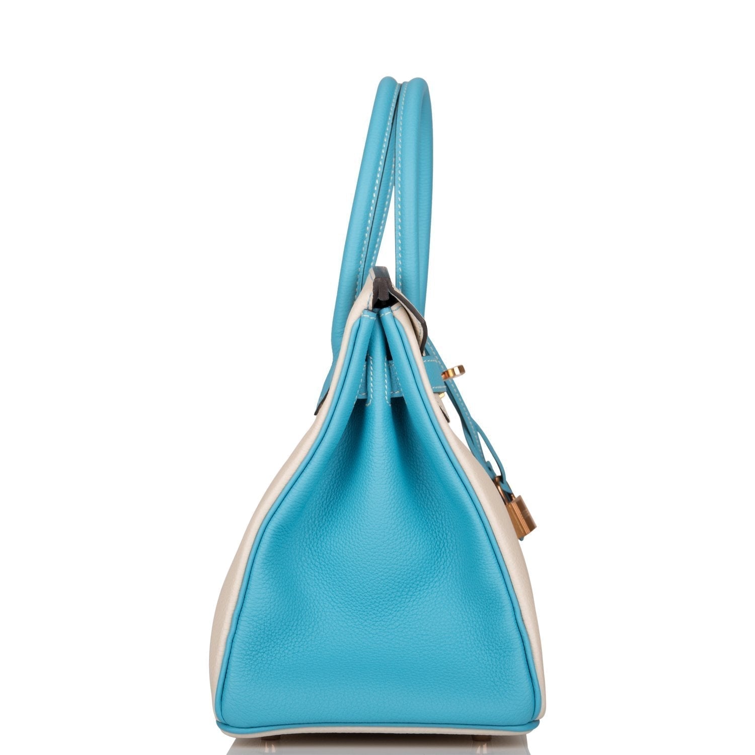 Hermes Birkin 30cm Bi-Color Craie and Bleu Atoll Togo Rose Gold Hardware