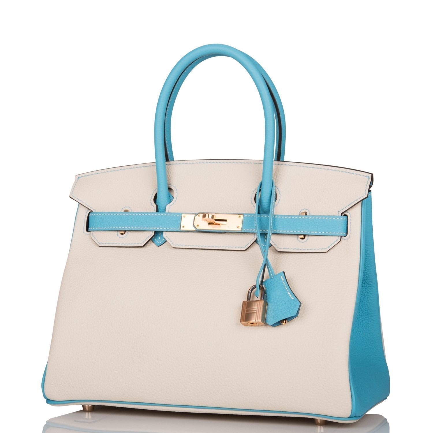 Hermes Birkin 30cm Bi-Color Craie and Bleu Atoll Togo Rose Gold Hardware