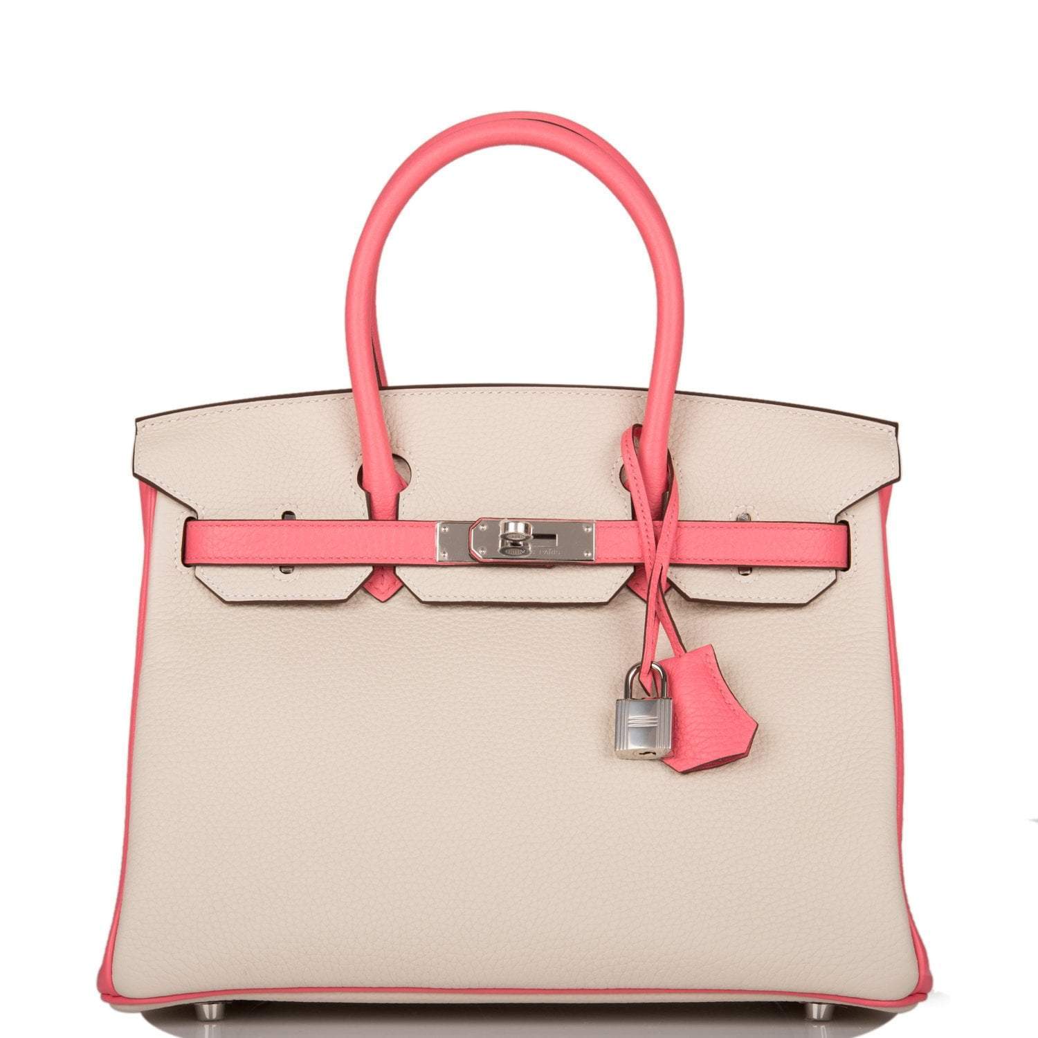 Hermes Birkin 30cm Bi-Color Craie and Rose Lipstick Clemence Palladium Hardware