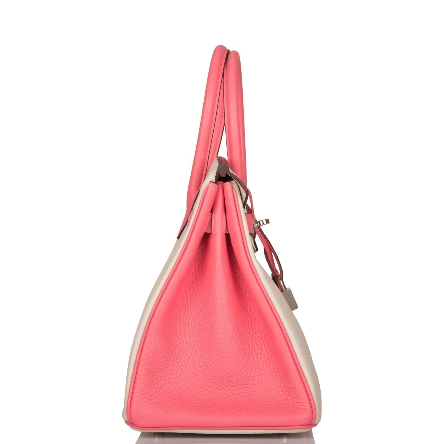 Hermes Birkin 30cm Bi-Color Craie and Rose Lipstick Clemence Palladium Hardware