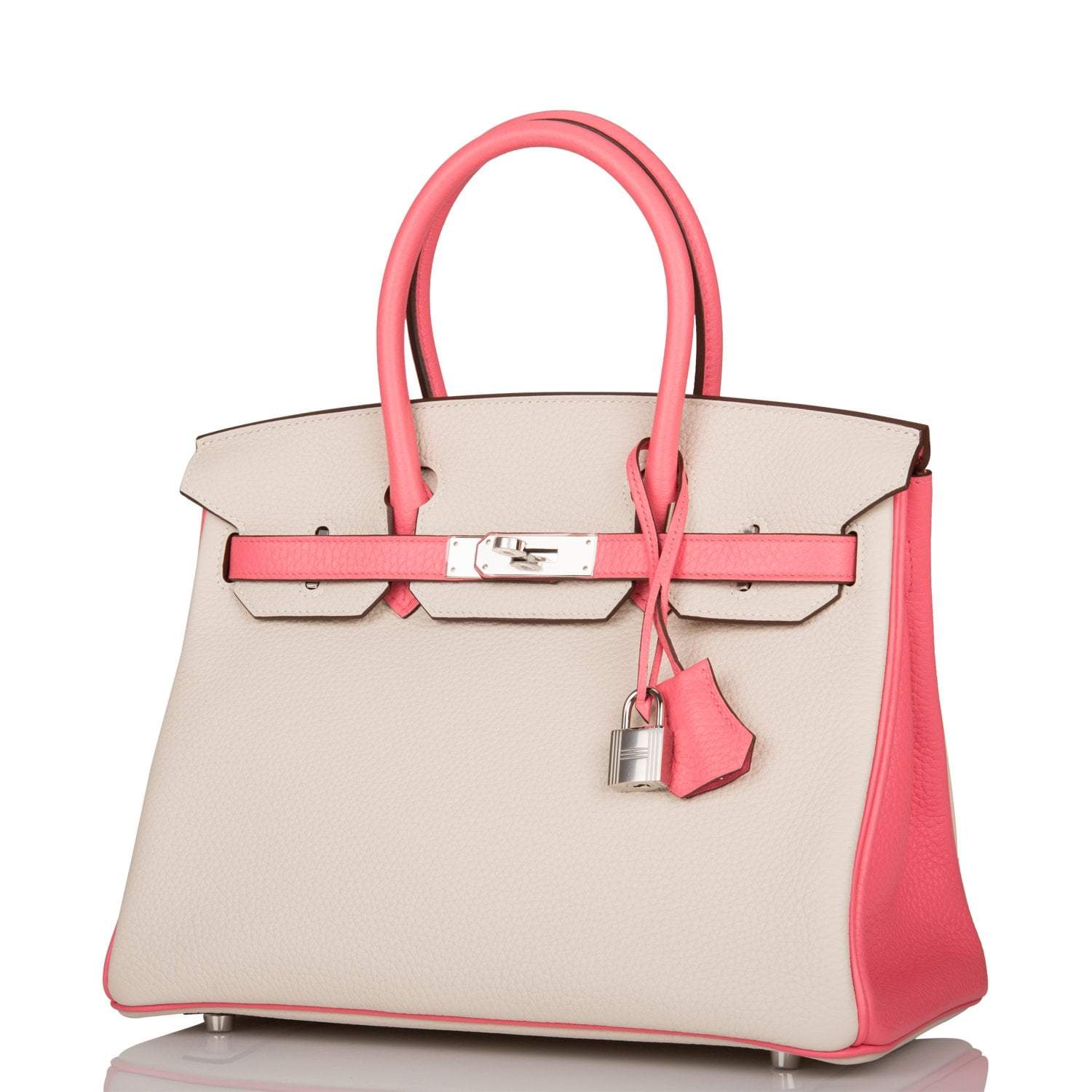 Hermes Birkin 30cm Bi-Color Craie and Rose Lipstick Clemence Palladium Hardware