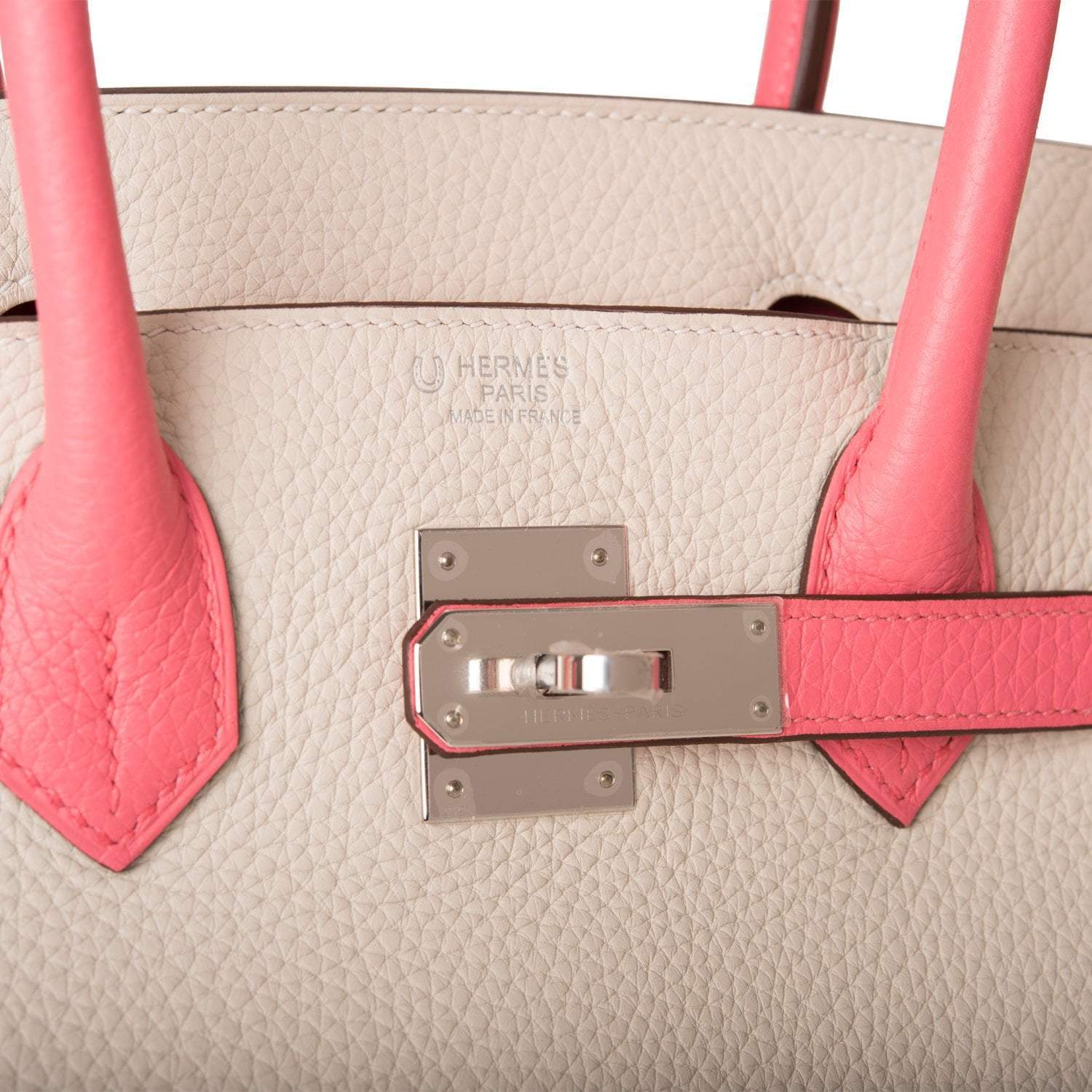 Hermes Birkin 30cm Bi-Color Craie and Rose Lipstick Clemence Palladium Hardware