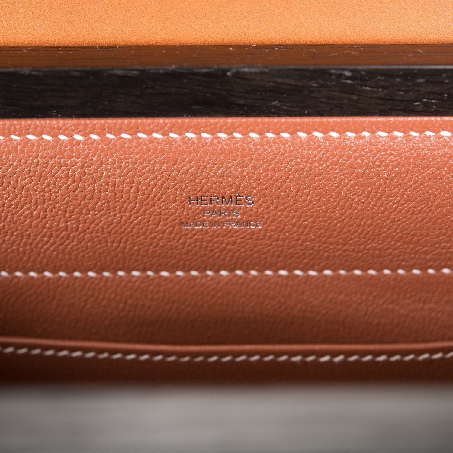Hermes Fauve Barenia and Natural Wood "Kelly Wood" 22cm Palladium Hardware