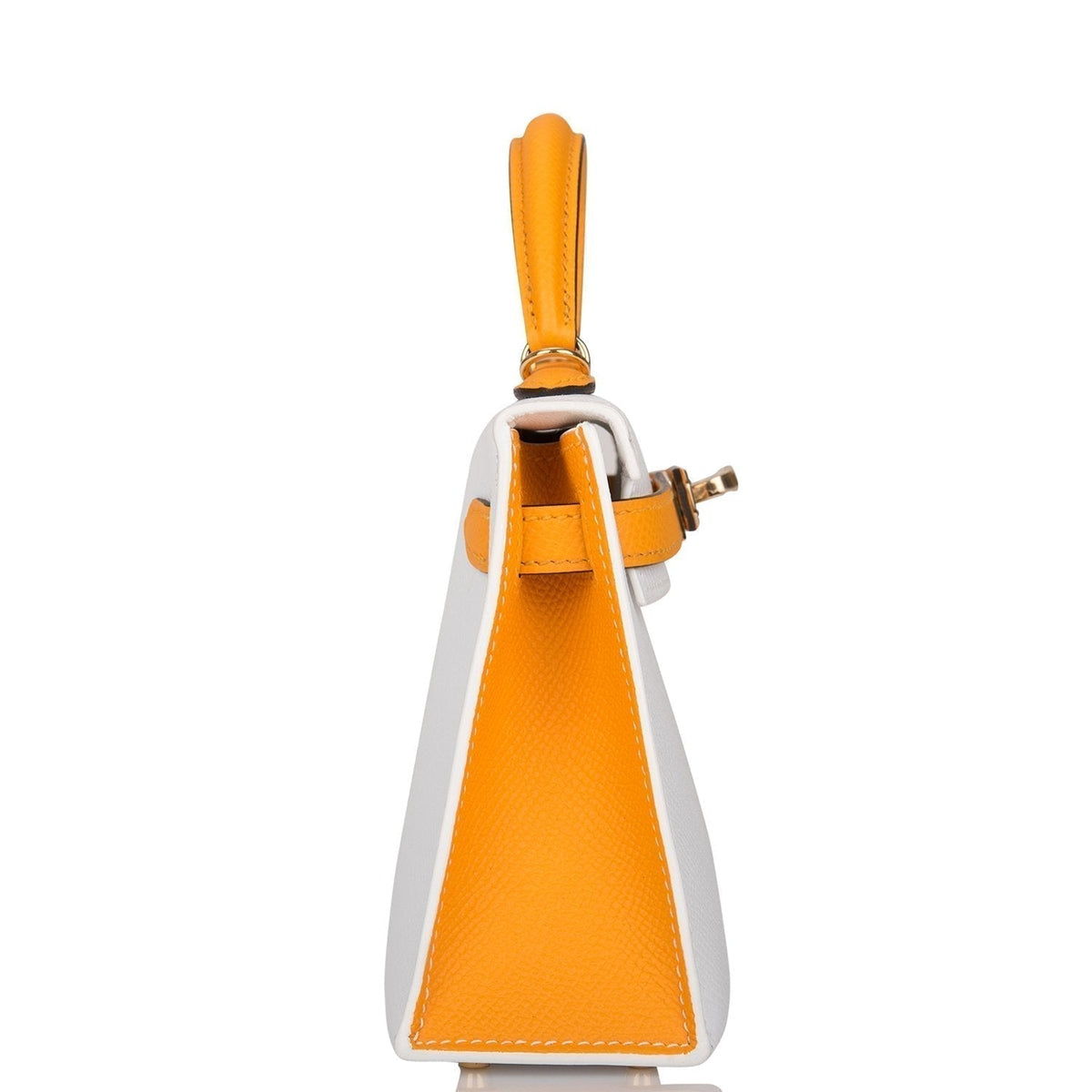 Hermes Horseshoe Stamp (HSS) White and Jaune D'Or Epsom Sellier Kelly 20cm with Permabrass Hardware