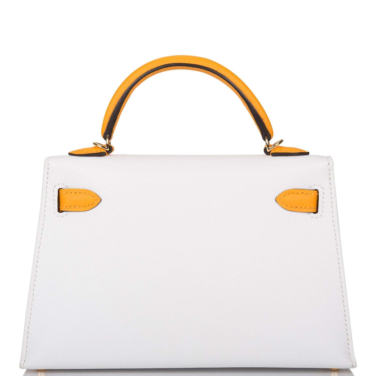 Hermes Horseshoe Stamp (HSS) White and Jaune D'Or Epsom Sellier Kelly 20cm with Permabrass Hardware
