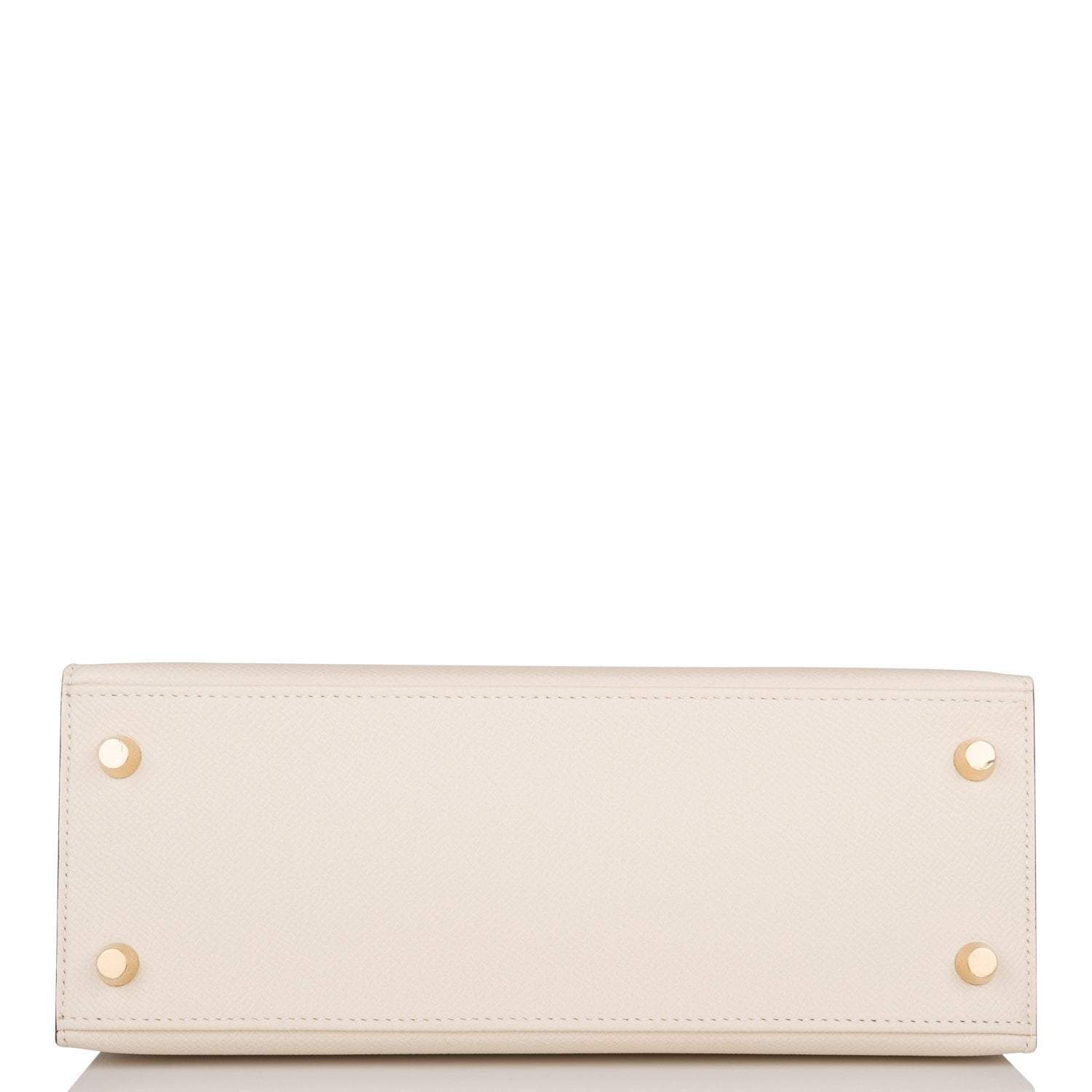 Hermes Kelly 25cm Bi-Color Craie and Etoupe Epsom Sellier Brushed Gold Hardware