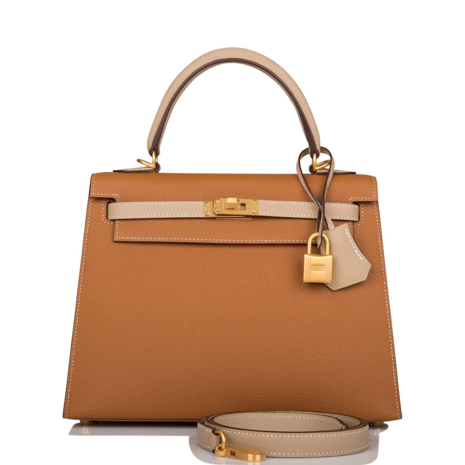 Hermes Kelly Sellier 25cm Gold and Trench Epsom Brushed Gold Hardware