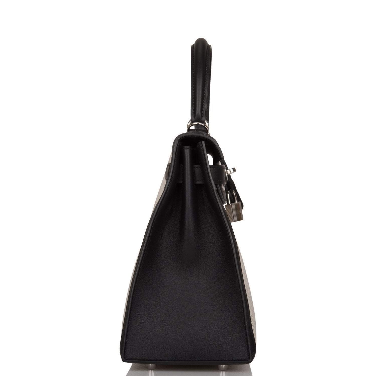 Hermes Kelly Sellier 28 Black Toile and Swift Sellier Palladium Hardware