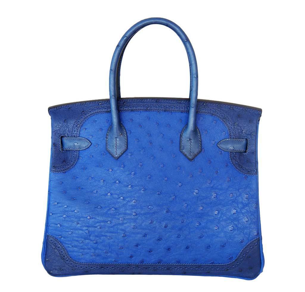 Hermes Birkin 30 Ghillies Tri-Color Blue Ostrich Permabrass