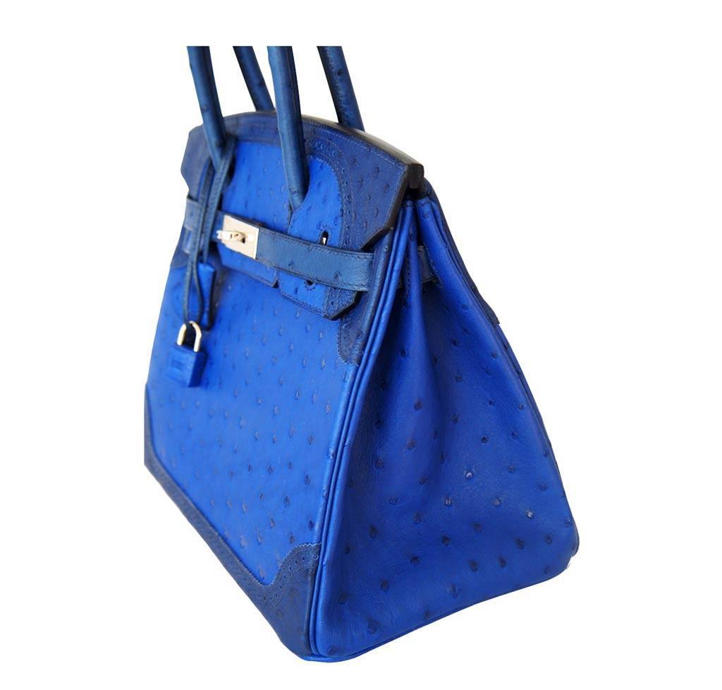 Hermes Birkin 30 Ghillies Tri-Color Blue Ostrich Permabrass