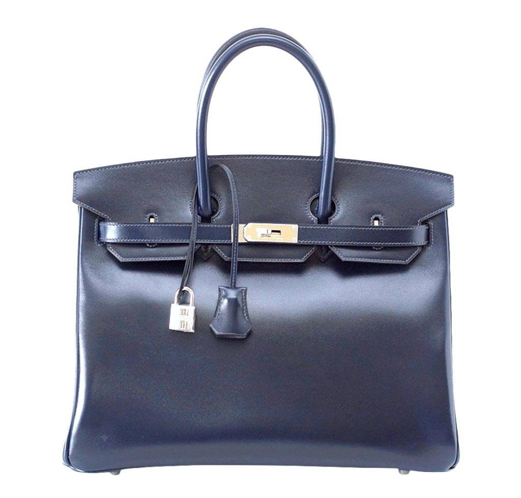 Hermes Birkin 35 Bleu Marine Box Leather Palladium Hardware