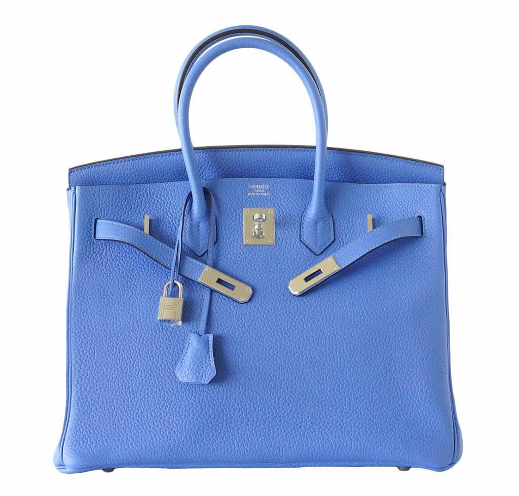 Hermes Birkin 35 Bleu Paradis Clemence Leather Palladium Hardware