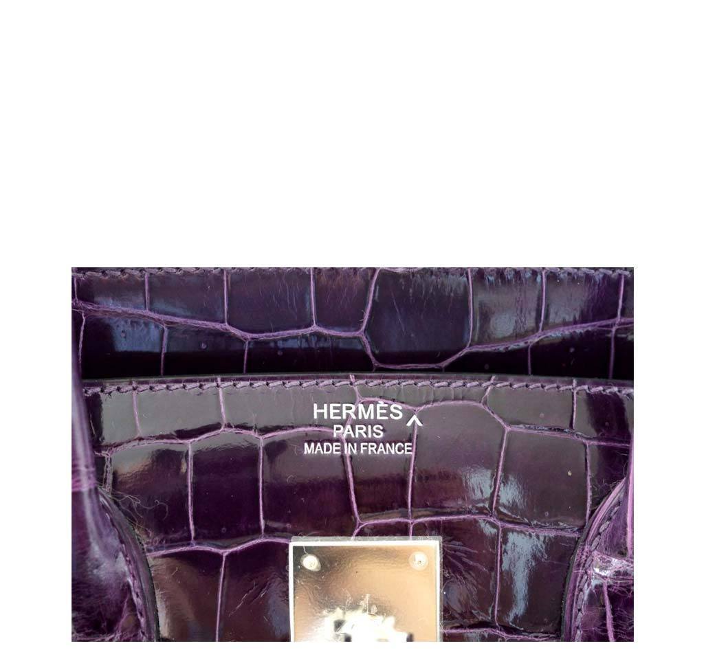 Hermes Birkin 35 Amethyst Porosus Crocodile Leather Palladium Hardware