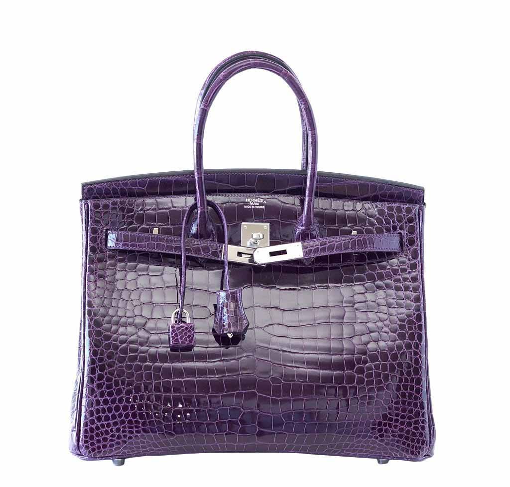 Hermes Birkin 35 Amethyst Porosus Crocodile Leather Palladium Hardware