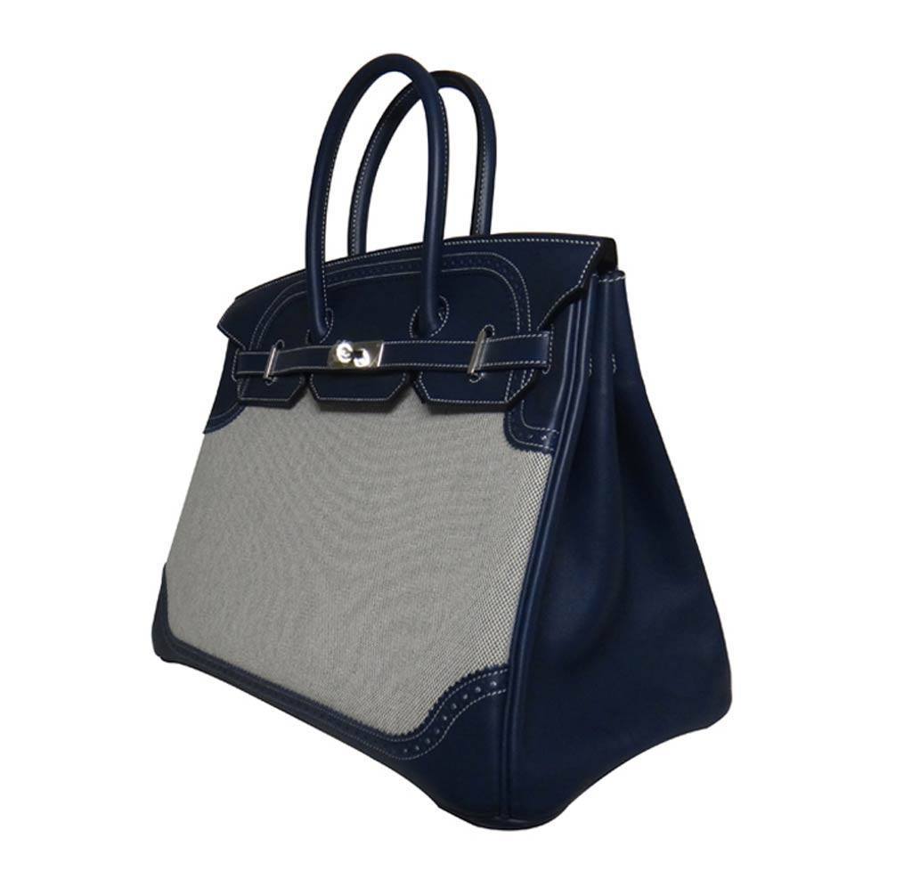 Hermès Birkin Ghillies 35 Bag Blue Toile