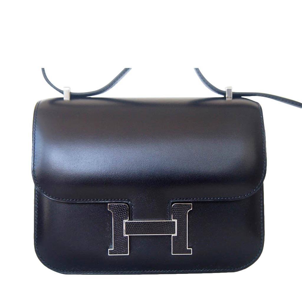 Hermes Constance Mini 18 Black Box Leather Lizard Palladium Hardware