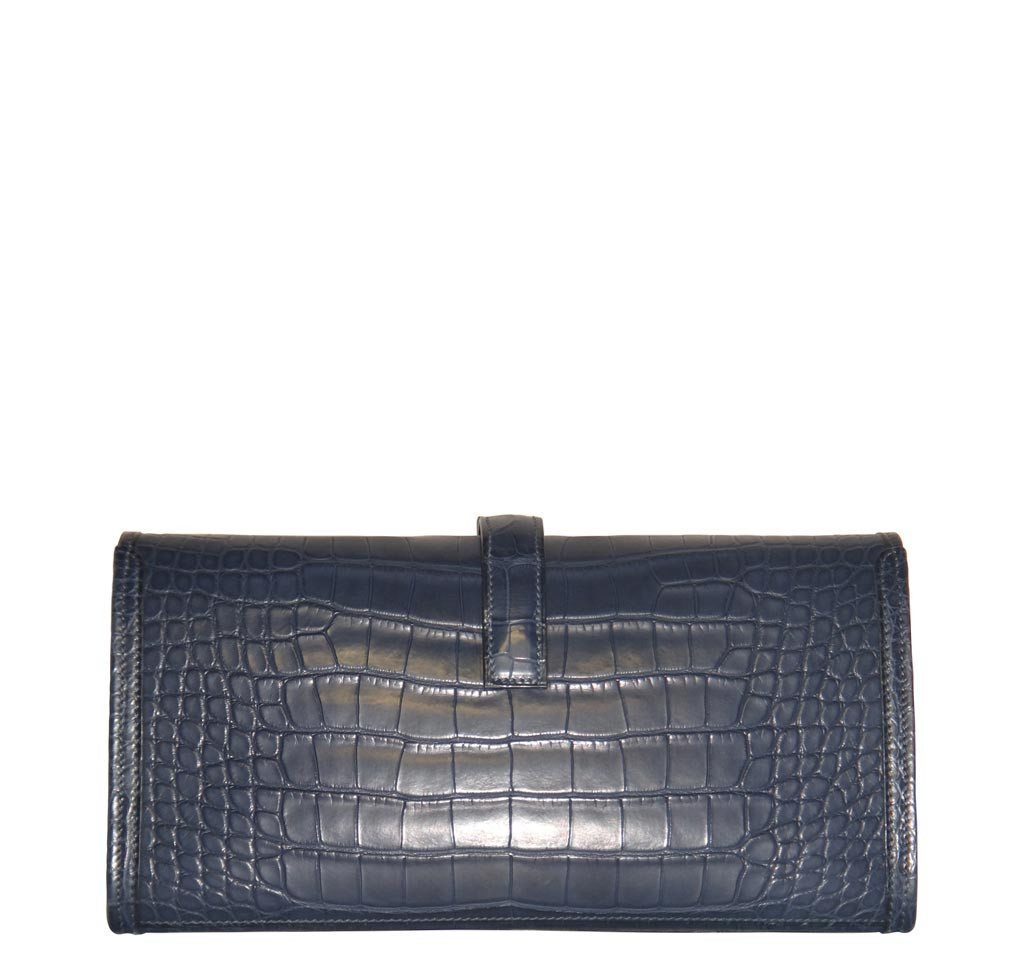 Hermes Jige 29 Clutch Bag Blue Alligator